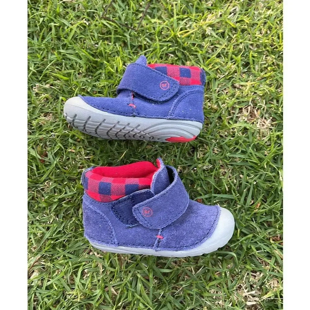 Stride Rite SM Oakley Blue & Red Suede Infant Boots Size 3 Months NWOT